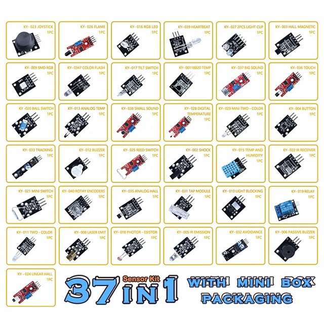 Tscinbuny Electronics Module Kit DIY Sensor Learning Set 37 in 1 Sensors Modules Kit for Arduino