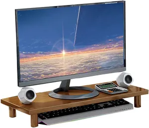 Bamboe Houten Computer Monitor Riser Stand Met Opslag Toetsenbord Te Besparen Ruimte Laptop Stand Desktop Organizer