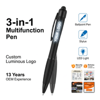 Stylet lumineux LED en plastique écologique avec logo laser personnalisé, corps lumineux, 3-en-1, cadeau promotionnel d'entreprise, cadeau d'événement