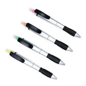 Многофункциональная Пластиковая шариковая ручка BECOL с индивидуальным логотипом, многоцветная двухсторонняя шариковая ручка с хайлайтером для школы
