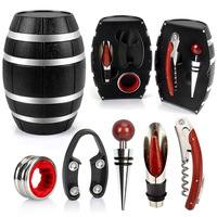 Ensemble cadeau 5 pièces pour bouteille de vin : tire-bouchon à manche en bois rouge, verseur et kit d'accessoires ouvre-bouteille en plastique