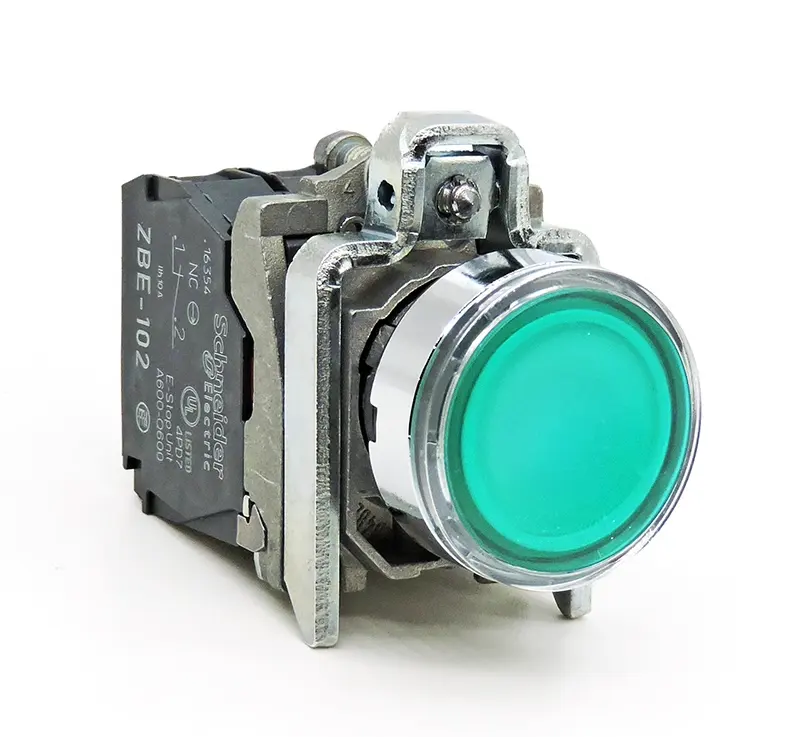 XB4BW33M5 22mm 220VAC 1NO + 1NC Verde con botón de luz