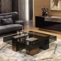 Table basse moderne de luxe au design italien, table basse carrée minimaliste en verre trempé pour salon