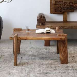 Table basse en bois d'orme massif style Wabi Sabi, table à thé pour salon, balcon, ou petite table de fenêtre. - Product Image 1