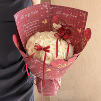 Kertas Pembungkus Bunga Motif Surat Cinta Kraft 120g, Cetakan Romantis Billet-Doux, Kemasan Buket, Perlengkapan Florist Grosir