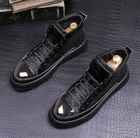 Baskets décontractées à plateforme en cuir verni haut de gamme pour hommes, chaussures de style Mid/High Top adaptées aux étudiants et aux hommes