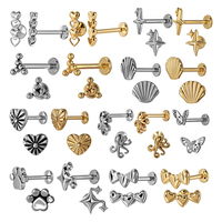 Nouveau Piercing Labret Tendance en Acier Chirurgical 316L, Motif Quatre Cœurs en Rangée, à Dos Plat, pour Lèvre, Hélix et Tragus, 16G