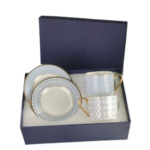 Taza de Café de Porcelana Azul Rey STAR con Plato Dorado para Té de la Tarde - Product Image 1