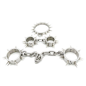 Bondage-Halsband mit Nieten und Handschellen aus Edelstahl, Metallfesseln, Sexprodukte, Sklave, BDSM, Spiele für Erwachsene, Handschellen, Fetisch-Spielzeug - Product Image 1