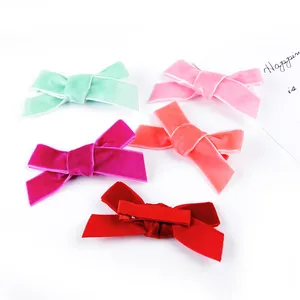 3.2inch 12 Colors Velvet Ribbon Children Girl Small Bow Knot Hair Clip For Baby Girls Cute Headwear Baby Hair Accessories