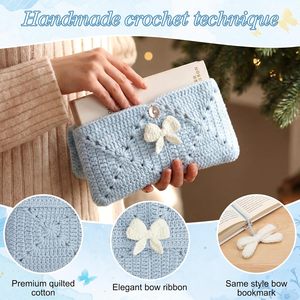 Funda Protectora para Libros <span class=keywords><strong>de</strong></span> Ganchillo Azul con Cierre Magnético, Bolsa Lavable para <span class=keywords><strong>Biblia</strong></span>, Regalo Cristiano para Mujeres Amantes <span class=keywords><strong>de</strong></span> <span class=keywords><strong>la</strong></span> Lectura - Product Image 3