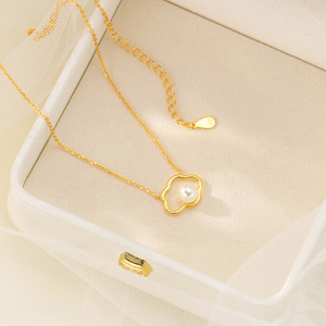 S925 <b>Silver</b> One-Piece Synthetic <b>Pearl</b> <b>Necklace</b> Elegant Retro Korean Version with Sweet Temperament Accessory D9475 - Product Image 3