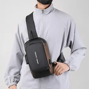 Bolsa de peito masculina com bloqueio de senha, bolsa anti-roubo para motocicleta com usb, bolsa de viagem para lazer ao ar livre, corrida, ombro, bolsa esportiva