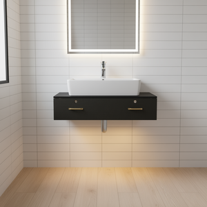 Mueble de Baño Negro de 15 cm, de Aglomerado con Superficie de Cáñamo, Dos Cajones con Cerradura para Muebles de Baño - Product Image 2