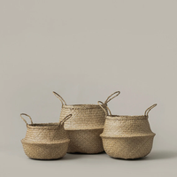 Boho panier en osier tissé jonc de mer paille osier ventre panier naturel blanchisserie stockage jonc de mer organisateur porte-plante décor à la maison