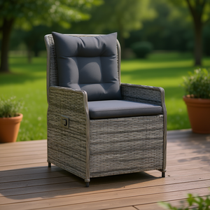 Silla Reclinable de Poliratán Gris para Patio, Muebles Modernos de Jardín para Exteriores, Asiento Tapizado, Diseño Contemporáneo - Product Image 2