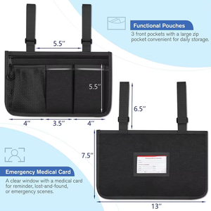 Sac de rangement latéral pour fauteuil roulant OEM Pochette d'organisation d'accessoires d'accoudoir de fauteuil roulant avec bandes réfléchissantes - Product Image 2