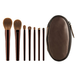 Mini 7-Piece Makeup <b>Brush</b> Set Animal Hair Metal Handle <b>Round</b> Foundation <b>Brushes</b> Portable Case Included - Product Image 5