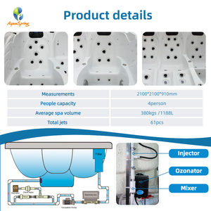 4 personas moderno Spa acrílico 61 chorros hidromasaje masaje al aire libre <span class=keywords><strong>jacuzzi</strong></span> con <span class=keywords><strong>bomba</strong></span> de <span class=keywords><strong>calor</strong></span> de hidromasaje con 21 luces LED - Product Image 3