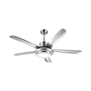 Ventilateur de plafond moderne décoratif éclairé et pliable de 52 pouces, nickel brossé, 5 pales en contreplaqué, moteur 100% cuivre, télécommande - Product Image 1