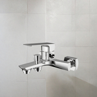 Mitigeur de douche et baignoire mural monocommande en laiton chromé poli avec cartouche céramique contemporaine