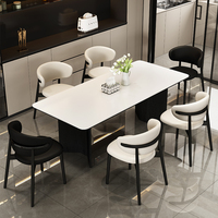 Ensemble de table à manger rectangulaire moderne de luxe avec plateau en pierre et chaises en bois de frêne massif pour petits appartements et utilisation en bar