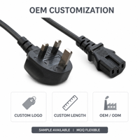 Cordon d'alimentation standard britannique très vendu, câble à 3 broches avec connecteur C5 C19, cordon d'alimentation CA à 3 broches, câble IEC