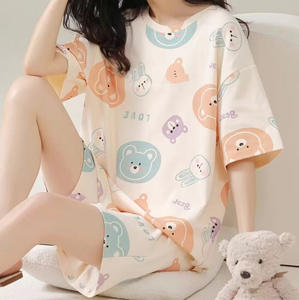 Pijamas Cortos de Poliéster Transpirable para Mujer, Estilo Veraniego, Popular en Internet, Informal, Dulce, Bonito, con Dibujos Animados, Traje para el Hogar - Product Image 2