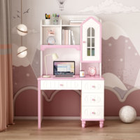 Bureau d'ordinateur portable rose pour enfants, vente en gros directe usine, avec huche, forme château mignon, tiroirs et armoire en verre