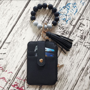 2026 Llavero de piel sintética con cuentas de silicona, tarjetero de identificación y crédito, monedero para mujer con pulsera tipo brazalete - Product Image 3