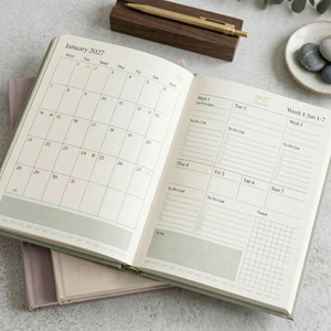 LABON Artisanal - Juego de 3 agendas anuales 2027 con encuadernación cosida a mano, 180 páginas °   <span class=keywords><strong>Agenda</strong></span> académica plana para profesionales creativos - Product Image 3