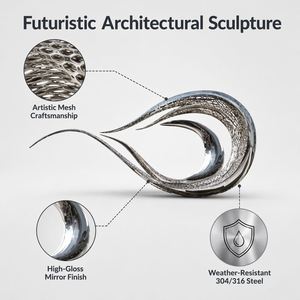 Modern Abstract Hollow Mirror Polished Stainless Steel Sculpture Metal <b>Art</b> Mesh <b>Leaf</b> Ornament for Garden Hotel Decoration - Product Image 2