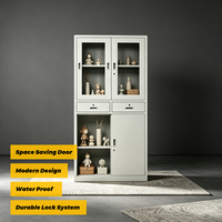 Armoire de rangement en acier pleine hauteur à 2 portes vitrées, moderne, avec 2 tiroirs métalliques réglables pour documents, idéale pour bureau, salle de sport, hôtel
