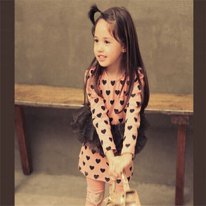 Wholesale Children Clothing <b>Sweet</b> Long Sleeve <b>Heart</b> Printed Prince Dress With Mesh for Kids Little Girls From China Manufacturer - Product Image 1