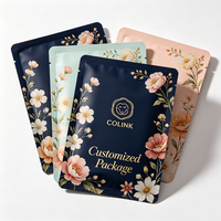 Sachet d'emballage personnalisé en aluminium Mylar imprimé en couleur florale, scellé sur 3 côtés, pour masques faciaux cosmétiques, EXW, faible MOQ