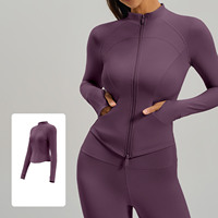 Veste de yoga respirante pour femme à col montant et fermeture éclair, extensible dans quatre directions, séchage rapide, amincissante, à manches longues, haut de sport pour l'automne et l'hiver en extérieur