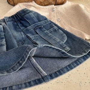 Ropa DE TRABAJO Retro con bolsillo grande <span class=keywords><strong>para</strong></span> niñas, Falda corta, prendas de vestir exteriores, versión de primavera y verano, falda roja vaquera de moda <span class=keywords><strong>para</strong></span> niñas y niños - Product Image 4