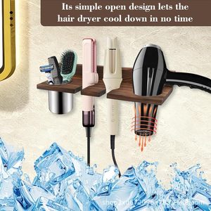 Soporte de pared de madera creativo para secador de pelo, organizador de herramientas de peinado de madera, soporte de almacenamiento de madera maciza para rizador de pelo - Product Image 4
