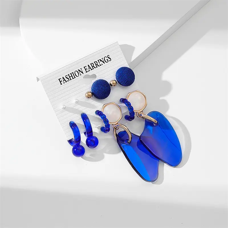 Set di orecchini da 12 pezzi per gioielli di moda da donna Vintagge Cleine Blue Resin acrilico esagerato Pearl Stud Hoops 2023 coreano Trendy