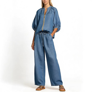 Ensemble décontracté pour femme, couleur unie, col rond zippé, pantalon large, tailles XS S M L XL XXL XXXL 4XL 5XL - Product Image 4