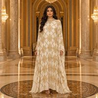 Abaya brodée à col rond, manches cape, ornée de cristaux, robe longue fluide, jalabiya à sequins, kaftan, robe de mariée pour femmes