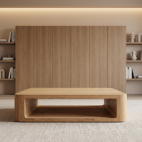 Table basse carrée FERLY de luxe, artisanale, pour salon, avec étagère ouverte, en chêne blanc brossé