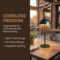 Lampe de table LED sans fil à piles, design dôme champignon en métal personnalisé, avec anneau supérieur et poignée, pour la décoration de restaurants et hôtels