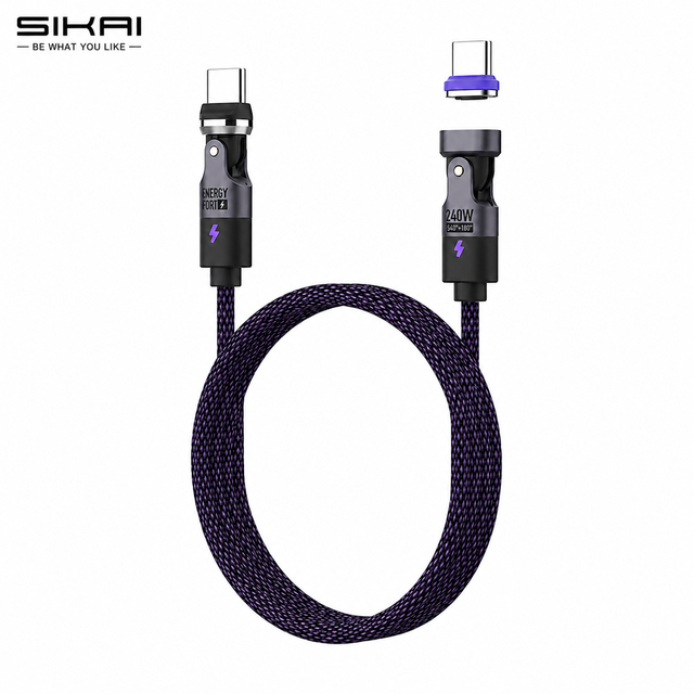 SIKAI 240W Magnetic USB C to USB C Braided Cable 5A PD 3.1 Car/Desk Setup/Gaming/Laptop/Phone/Power Bank E-Marker Chip Wholesale