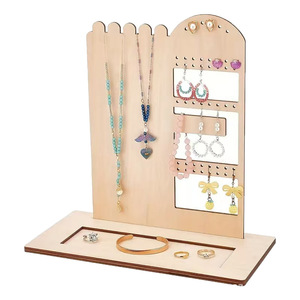 Support de rangement pour bijoux en bois massif, 3 niveaux, pour colliers, boucles d'oreilles, bracelets, couleur naturelle, présentoir de rangement - Product Image 5