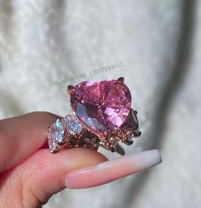 Прямая поставка, кольца на палец со сверкающими кристаллами, Модные посеребренные кольца с сердечком и фианитом для женщин - Product Image 5