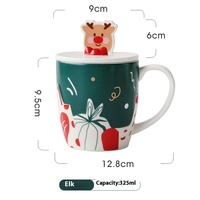 Ensemble de tasses en céramique Elk Snowman Design classique de Noël avec plateau à couvercle Tasse à eau chaude thermique pour les fêtes
