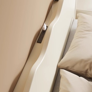 Lit plateforme moderne minimaliste en bois massif blanc crème 1,8 m avec rangement, meubles de chambre à coucher - Product Image 2