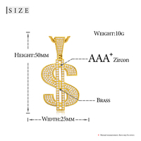 Haute Qualité Glacé Dollar Signe Pendentif Collier Véritable 18K Plaqué Or Laiton 5A Cubique Zircone Hip Hop Bijoux