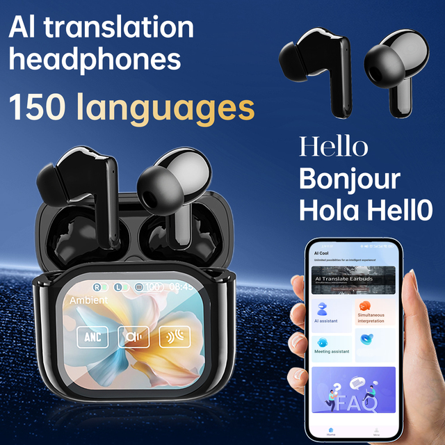 Jm19 TWS Earphones Smart Touch Screen Comfortable Noise Cancelling Earbuds Water-Resistant AI Translation ANC TWS Earbud